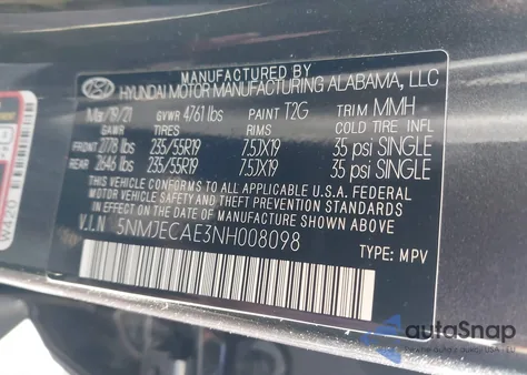 2022 Hyundai Tucson Limited z USA, uszkodzony, nr VIN 5NMJECAE3NH008098